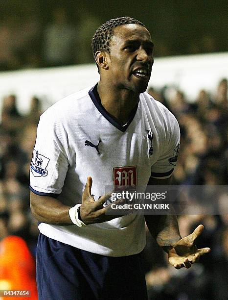 Tottenham's English Striker Jermaine Defoe celebrates scoring a goal during their Premier League match against Portsmouth at White Hart Lane, London,...