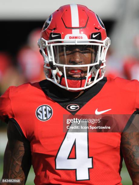 Georgia Bulldogs wide receiver Mecole Hardman during warmups before the game between the Appalachian State Mountaineers and the Georgia Bulldogs on...