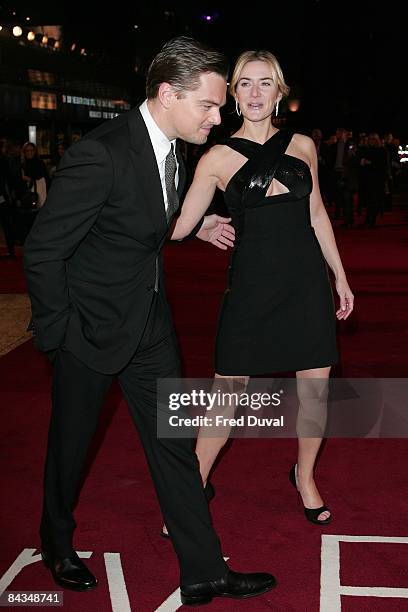 Leonardo DiCaprio and Kate Winslet attends the European Premiere of Revolutionary Road at the Odeon Leicester Square. On January 18, 2009 in London,...