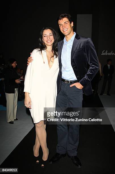 Beatrice Carbone and Roberto Bolle attend the Salvatore Ferragamo show as part of Milan Fashion Week Autumn/Winter 2009 Menswear on January 18, 2009...