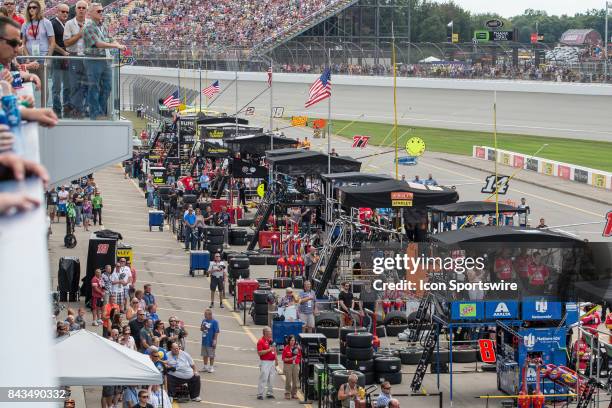 General view of pit road prior to the start of the Monster Energy NASCAR Cup Series - Pure Michigan 400 race on August 13, 2017 at Michigan...