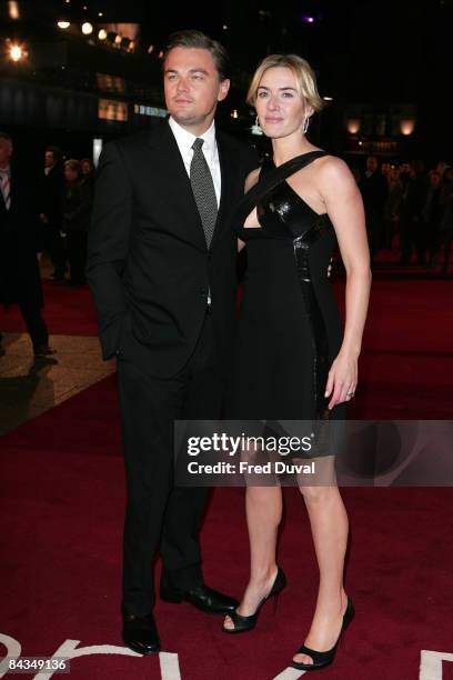 Leonardo DiCaprio and Kate Winslet attends the European Premiere of Revolutionary Road at the Odeon Leicester Square on January 18, 2009 in London,...