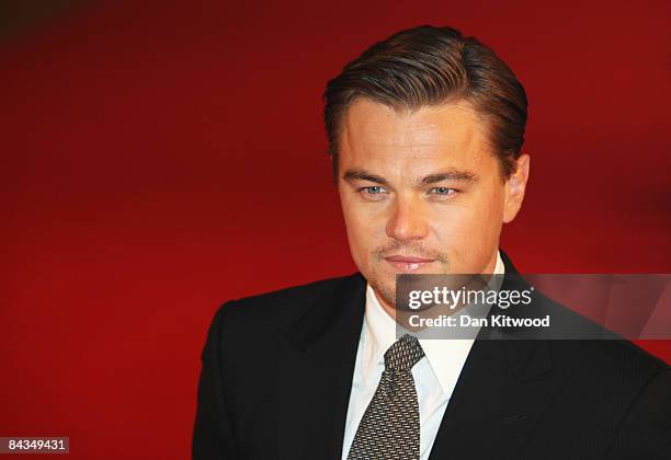 Leonardo DiCaprio arrives for the European Film Premiere of 'Revolutionary Road' at the Odeon Leicester Square on January 18, 2009 in London, England.