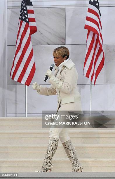 Singer Mary J. Blige performs during the 'We Are One" concert, one of the events of US president-elect Barack Obama's inauguration celebrations, at...