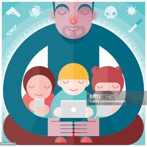 a father protecting the children from online threats - single father stock illustrations