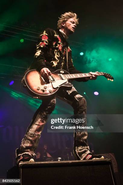 Guitarist Ben Wells of the American band Black Stone Cherry performs live on stage during a concert at the Huxleys on September 6, 2017 in Berlin,...