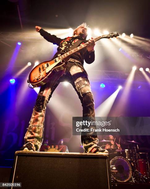 Guitarist Ben Wells of the American band Black Stone Cherry performs live on stage during a concert at the Huxleys on September 6, 2017 in Berlin,...