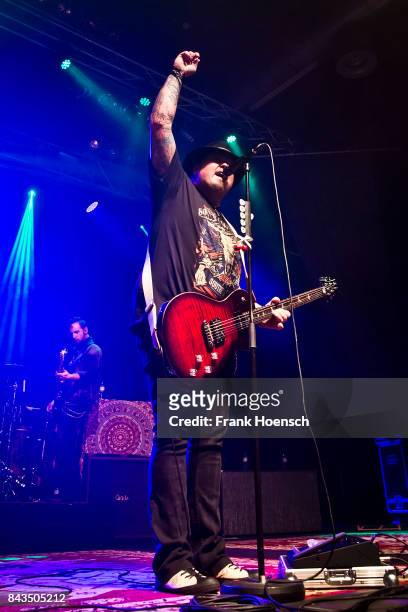 Singer Chris Robertson of the American band Black Stone Cherry performs live on stage during a concert at the Huxleys on September 6, 2017 in Berlin,...