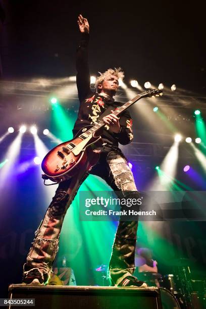 Guitarist Ben Wells of the American band Black Stone Cherry performs live on stage during a concert at the Huxleys on September 6, 2017 in Berlin,...