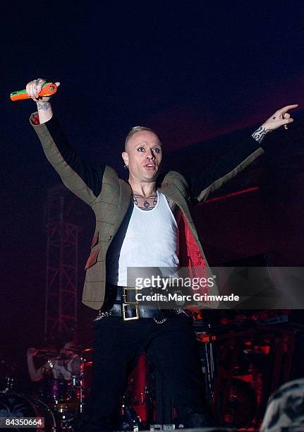 Keith Flint of the band The Prodigy performs on stage during the Big Day Out 2009 in the Gold Coast Parklands on January 18, 2009 on the Gold Coast,...