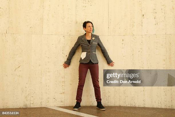 The artist who created 'Disposable Truths' Marina DeBris, is seen on September 7, 2017 in Sydney, Australia. The Sydney artist created the sculpture...