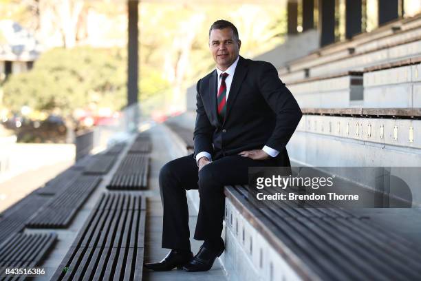 Anthony Seibold poses during a South Sydney Rabbitohs NRL coaching announcement at Redfern Oval on September 7, 2017 in Sydney, Australia.