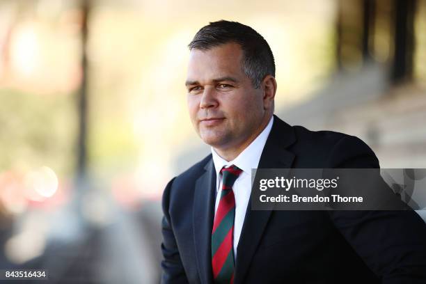 Anthony Seibold poses during a South Sydney Rabbitohs NRL coaching announcement at Redfern Oval on September 7, 2017 in Sydney, Australia.