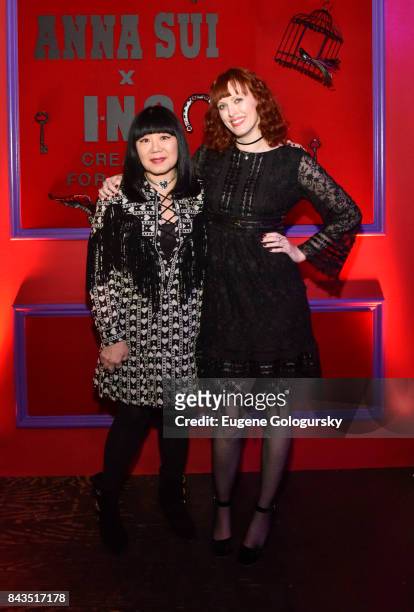 Anna Sui and Karen Elson attend the Anna Sui x INC International Concepts Launch Party at Heath at the McKittrick Hotel on September 6, 2017 in New...