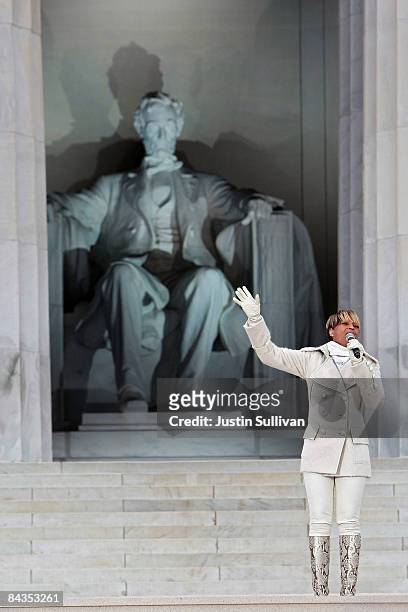 Musician Mary J. Blige performs in front of the Lincoln Memorial during the "We Are One: The Obama Inaugural Celebration At The Lincoln Memorial" on...