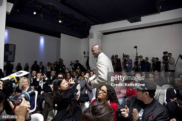 Michael Jordan makes a surprise appearance as Jordan Brand reveals the Air Jordan 2009 to the world at press event at The Event Space on January 8,...