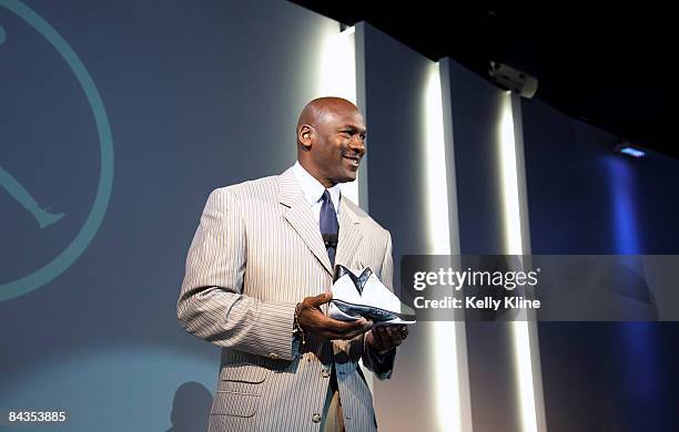 Michael Jordan addresses the media during the launch of the Air Jordan 2009 at The Event Space on January 8, 2009 in New York City.