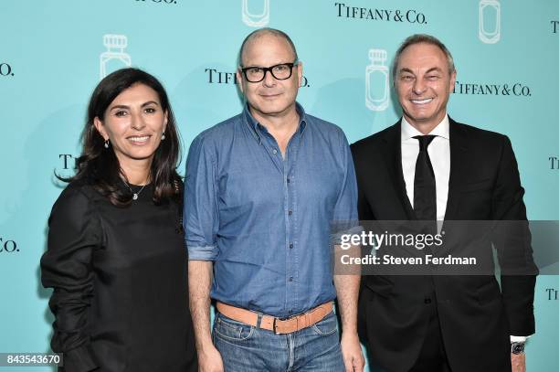 Simona Cattaneo, Reed Krakoff, and Edgar Huber attend the Tiffany & Co. Fragrance launch event on September 6, 2017 in New York City.