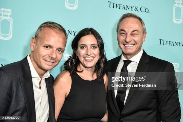 Guest, Simona Cattaneo, and Edgar Huber attend the Tiffany & Co. Fragrance launch event on September 6, 2017 in New York City.