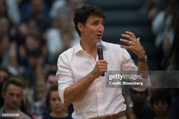 Justin Trudeau, Canada's Prime Minister, speaks during a town hall meeting at the University of British Columbia Okanagan campus during the Federal...