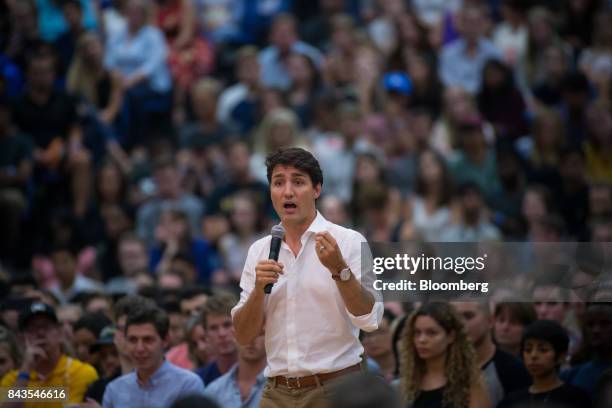 Justin Trudeau, Canada's Prime Minister, speaks during a town hall meeting at the University of British Columbia Okanagan campus during the Federal...