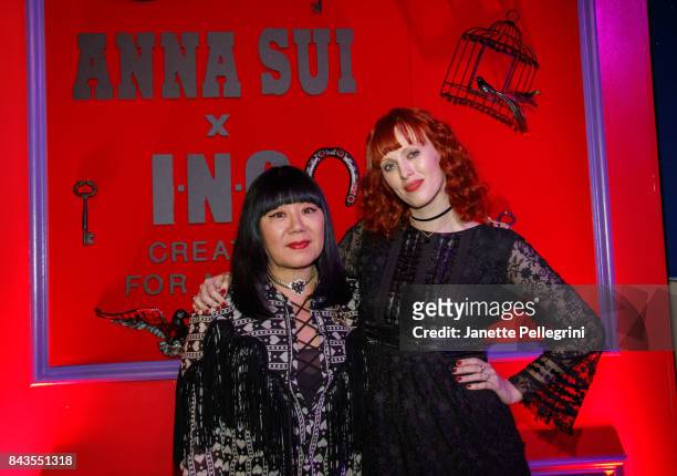 Designer Anna Sui and Musician Karen Elson attend Anna Sui x INC International Concepts Launch Party at Heath at the McKittrick Hotel on September 6,...