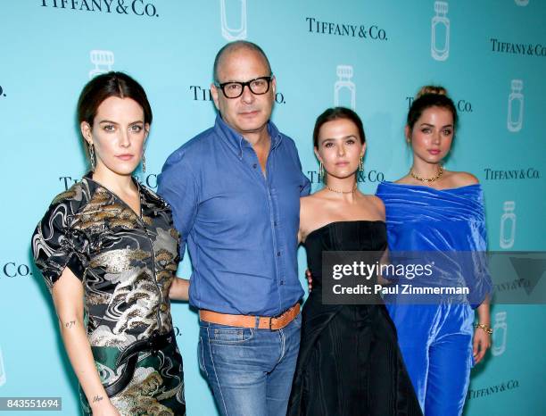 Riley Keough, Reed Krakoff, Zoey Deutch and Ana de Armas attend the Tiffany & Co. Fragrance Launch at Highline Stages on September 6, 2017 in New...