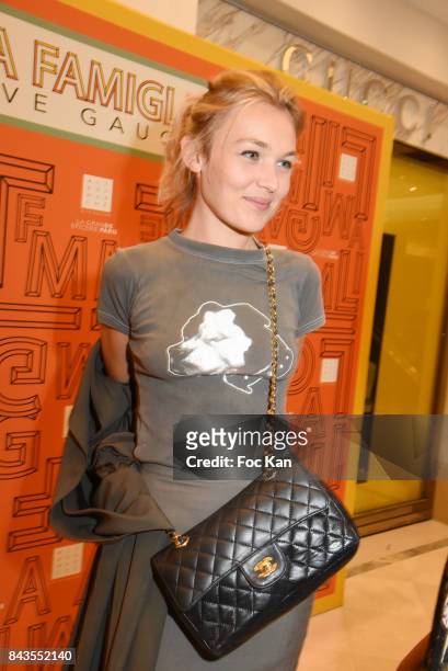 Alice Aufray attends La Famiglia Exhibition Preview Cocktail at Le Bon Marche on September 6, 2017 in Paris, France.
