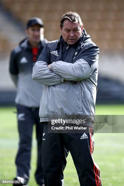 All Black coach Steve Hansen during the New Zealand All Blacks training session at Yarrow Stadium on September 7, 2017 in New Plymouth, New Zealand.