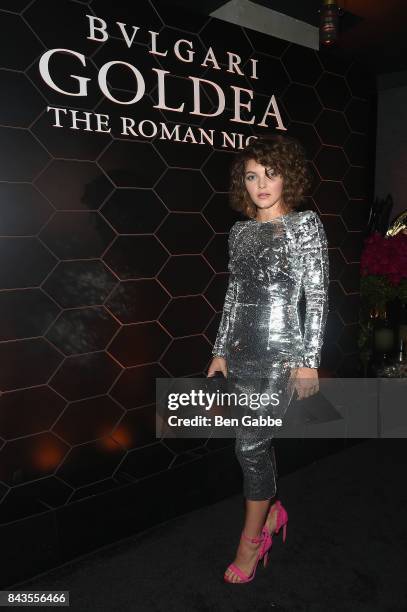 Camren Bicondova attends the Bulgari launch of new fragrance "Goldea, The Roman Night" on September 6, 2017 in the Brooklyn borough of New York City.