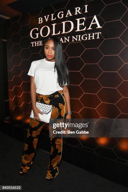 Normani Kordei attends the Bulgari launch of new fragrance "Goldea, The Roman Night" on September 6, 2017 in the Brooklyn borough of New York City.