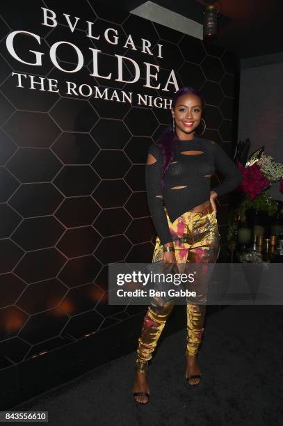 Justine Skye attends the Bulgari launch of new fragrance "Goldea, The Roman Night" on September 6, 2017 in the Brooklyn borough of New York City.