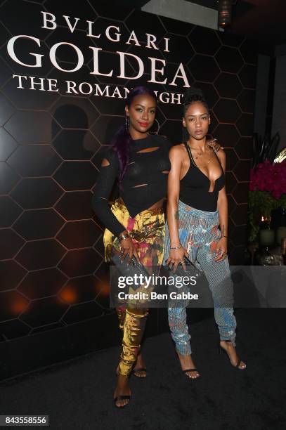 Justine Skye and Majorr Smith attend the Bulgari launch of new fragrance "Goldea, The Roman Night" on September 6, 2017 in the Brooklyn borough of...