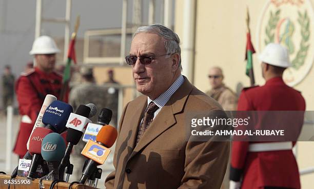 Iraqi Defence Minister Abdel Qader al-Obeidi delivers a speech during the inauguration ceremony for the Al-Muthana military hospital and centre for...