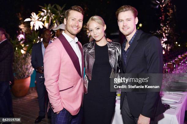 Glen Powell, Pom Klementieff and Chord Overstreet attend Esquire Celebrates September Issue's 'Mavericks of Style' Presented by Hugo Boss at Chateau...