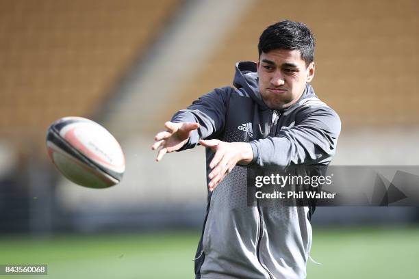 Reiko Ioane of the All Blacks during the New Zealand All Blacks training session at Yarrow Stadium on September 7, 2017 in New Plymouth, New Zealand.