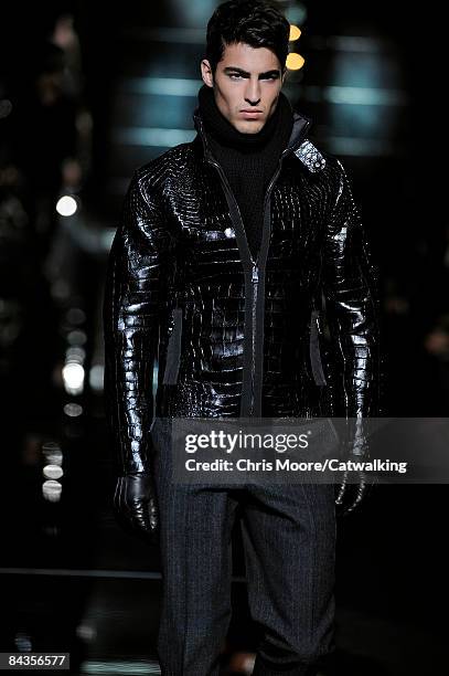 Model walks the runway during the Dolce & Gabbana show part of Milan Fashion Week Autumn/Winter 2009 Menswear on January 17, 2009 in Milan, Italy