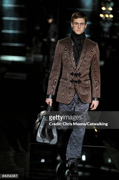 Model walks the runway during the Dolce & Gabbana show part of Milan Fashion Week Autumn/Winter 2009 Menswear on January 17, 2009 in Milan, Italy
