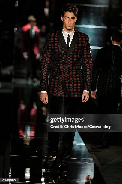 Model walks the runway during the Dolce & Gabbana show part of Milan Fashion Week Autumn/Winter 2009 Menswear on January 17, 2009 in Milan, Italy