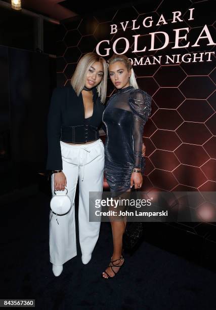 Jordyn Woods and Anastasia Karanikolaou attend Bulgari "Goldea The Roman Night" fragrance launch party at 1 Hotel Brooklyn Bridge on September 6,...