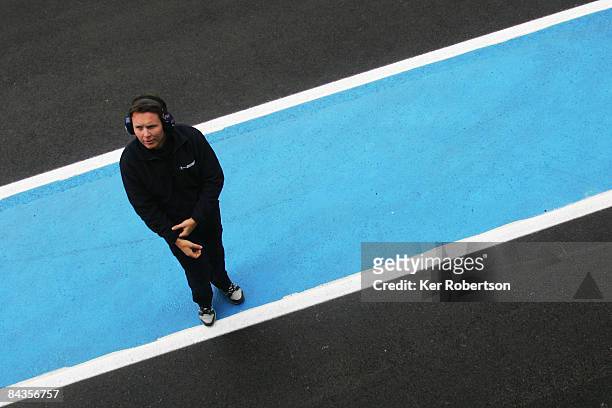 Williams Technical Director Sam Michaels is seen during Formula One winter testing at the Autodromo Internacional do Algarve on January 19, 2009 in...