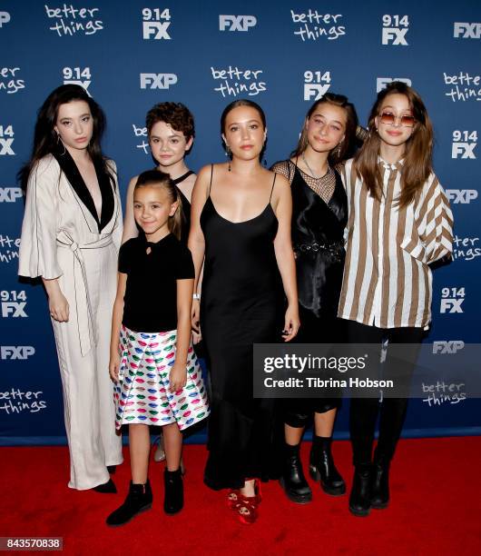 Mikey Madison, Olivia Edward, Hannah Alligood, Gideon Adlon, Odessa Adlon and Rocky Adlon attend the premiere of FX's 'Better Things' season 2 at...