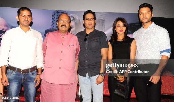 Indian Politician Amar Singh , Bollywood actors Aman Verma , Vedita Pratap Singh and Lalit Bisht attend the song launch of upcoming Hindi film 'JD'...