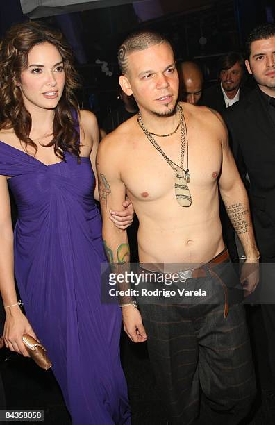 Former Miss Universe Denise Quinones and singer Residente of Calle 13 backstage during at the 8th Annual Latin GRAMMY Awards at Mandalay Bay on...