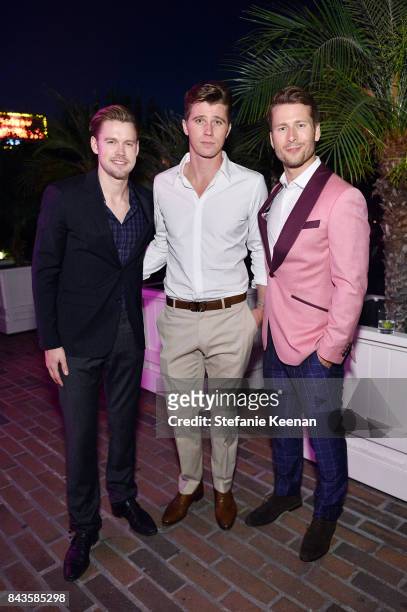 Chord Overstreet, Garrett Hedlund and Glen Powell attend Esquire Celebrates September Issue's 'Mavericks of Style' Presented by Hugo Boss at Chateau...