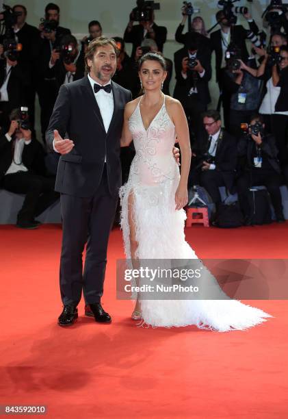 Venice, Italy. 06 September, 2017. Javier Bardem and Penelope Cruz attend the premiere of the movie 'Loving Pablo' presented out of competition at...