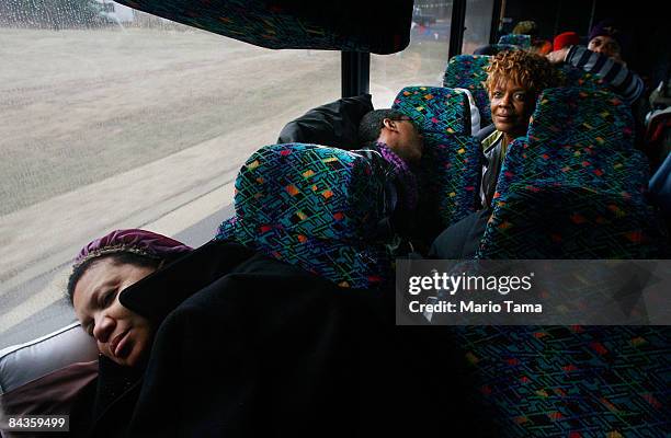 Alabama Barack Obama supporters ride on a bus from Birmingham to Washington, DC to attend the inauguration of President-elect Barack Obama January...