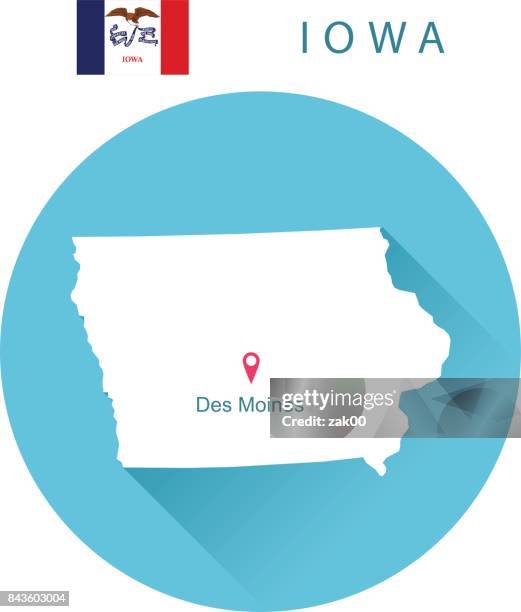 usa state of iowa's map and flag - iowa capitol stock illustrations