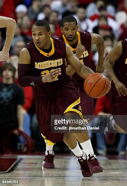 Lawrence Westbrook of the Minnesota Golden Gophers brings the ball up the court against te Wisconsin Badgers on January 15, 2009 at the Kohl Center...