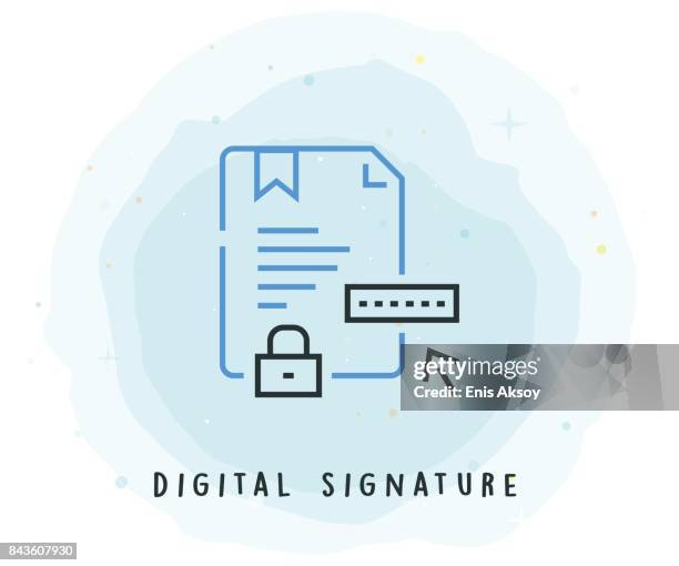 digital signature icon with watercolor patch - signature stock illustrations